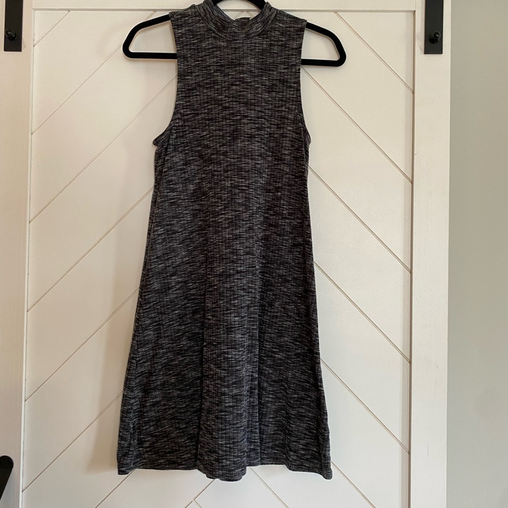Alya Heathered Charcoal Sleeveless Mock Neck Dress